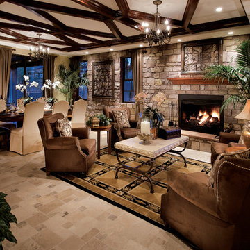 Cozy Tuscan Villa LIving Room Fireplace - Coronado Manufactured Stone Veneer