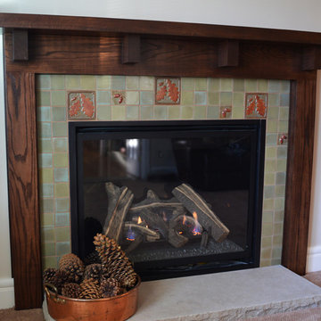 Craftsman fireplace with 3" green field tile and Oak leaf accents