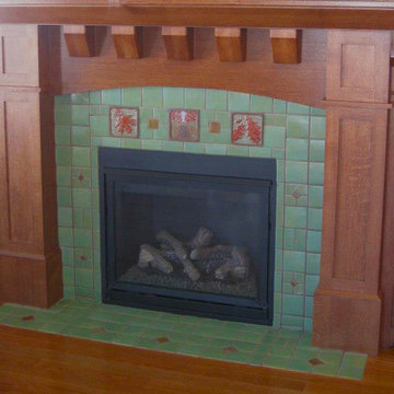 Craftsman fireplace with green tile