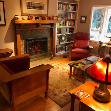 Craftsman Living Room with Fireplace