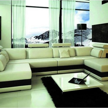 Cream Bonded Leather Sectional Sofa
