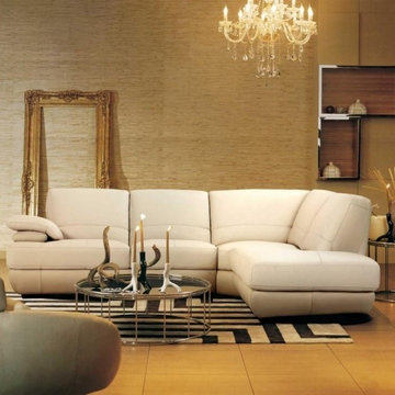 Cream Leather Sectional Sofa Modern Line