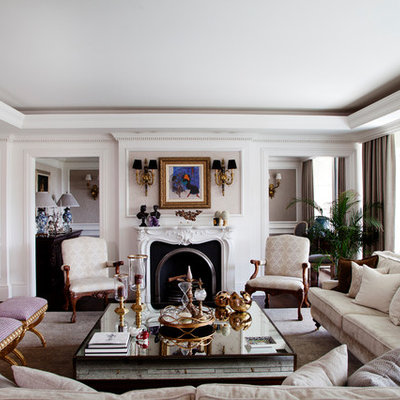 Living room - traditional formal and open concept living room idea in Other with beige walls, a standard fireplace, a plaster fireplace and no tv