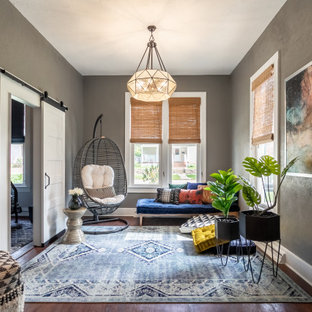 75 Beautiful Medium Tone Wood Floor and Red Floor Living Room Pictures