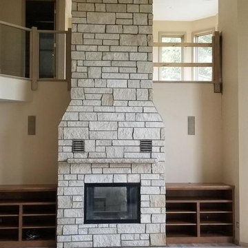 Custom Coastal Mist Fireplace with Colored Stones Removed