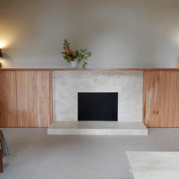 Custom fireplace, cypress mantle and built-ins Oakland Hills home