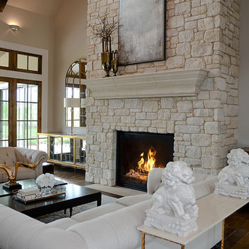 Custom Fireplace featuring Weston Cream Natural Stone Veneer