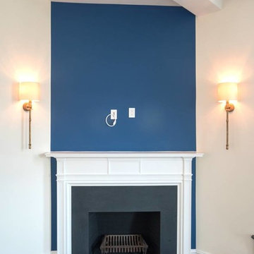 Custom Fireplace with Blue Accent Wall