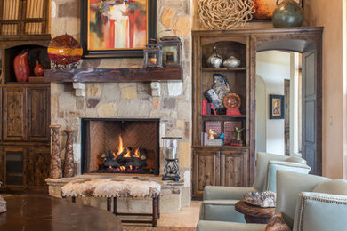 Example of a huge mountain style living room design in Houston