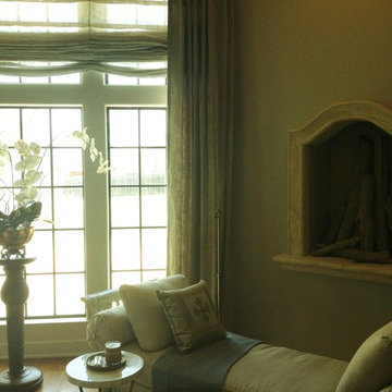 Custom linen Drapes and sheers on a motorized hardware