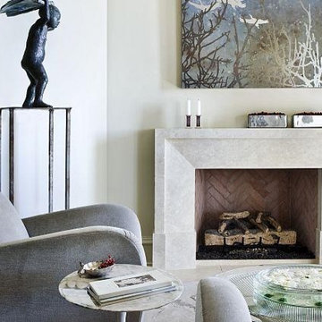 Custom Modena modern stone fireplace mantel - Francois & Co