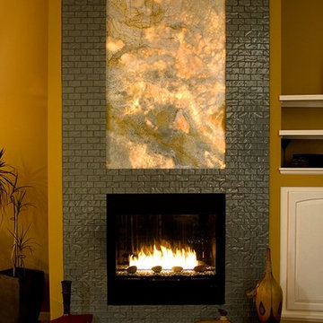 Custom onyx back-lit Fireplace