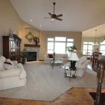 Custom Ranch - great room with corner fireplace