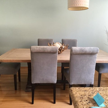 Custom Rolled Back Dining Chairs around Wood Table | The Sofa Company