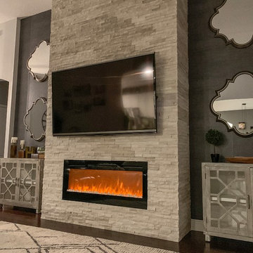 Custom Stacked stone fireplace