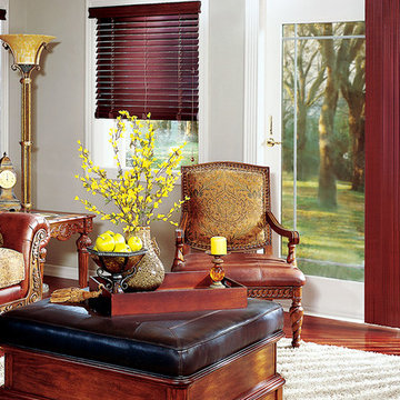 CUSTOM VERTICAL WOOD BLINDS - Hunter Douglas Crosswinds red horizontal blinds
