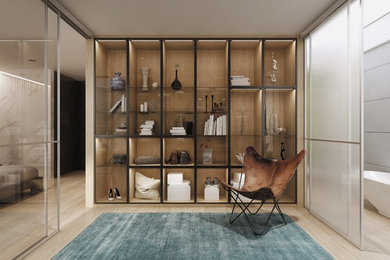 Diseño de salón abierto minimalista de tamaño medio