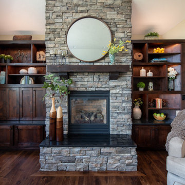 Custom Woodwork, Cabinets with Granite Countertops and Fireplace Hearth