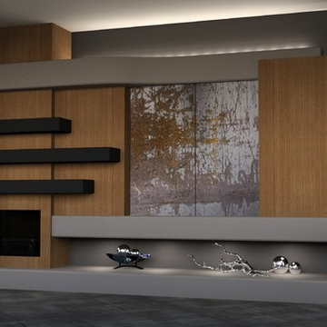 DAGR Design Media Wall- Hidden TV... Now you see it- Now you Don't