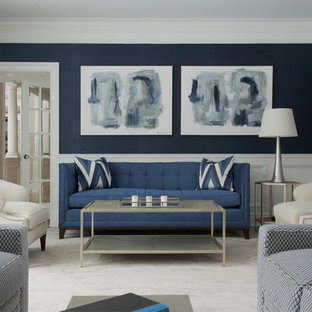 75 Beautiful Living Room with Blue Walls and Carpet Ideas & Designs
