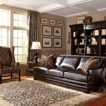 Dark Brown Leather Sofa with Nailhead Trim