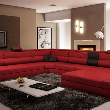 Dark Red Italian Leather Sectional Sofas