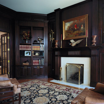 Dark Stained Millmade Cherry Library with Built In Cabinets and Bookshelves