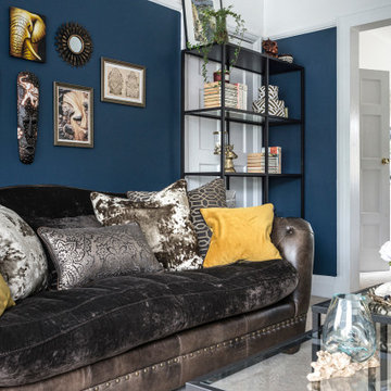 Deep Blue and Mustard Living Room
