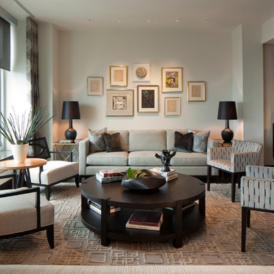 Example of a large transitional living room design in Chicago