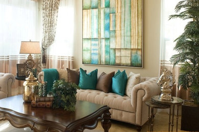 Example of a mid-sized transitional open concept living room design in Las Vegas