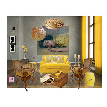 Design Board for living room using a lot of yellow
