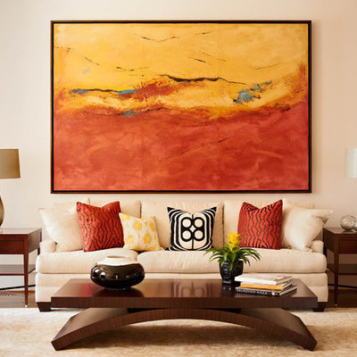 Example of a trendy living room design in Charlotte with beige walls