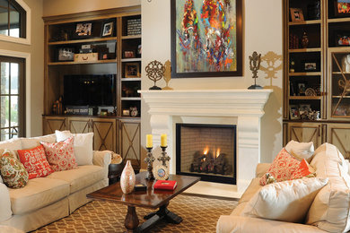 Inspiration for a timeless formal living room remodel in Orange County with a standard fireplace and beige walls