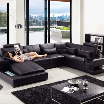 Diamond - Modern Black Leather Sectional Sofa