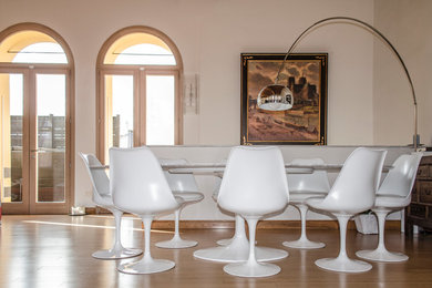 Trendy dining room photo in Other with white walls