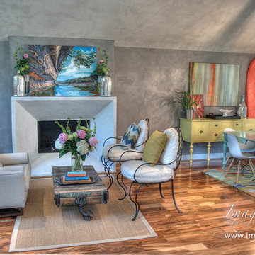 Dining & Living Room with Custom Veneer Plaster on Walls & Ceiling