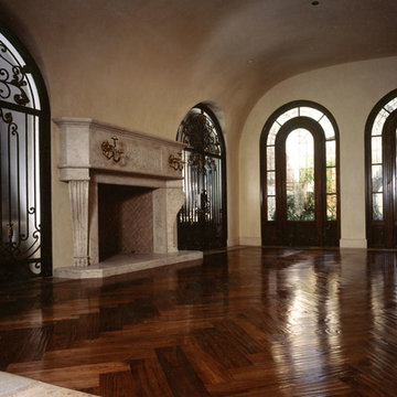 Dining Room in Tuscan Villa With Hand-scraped Walnut, Wide Plank, Herringbone