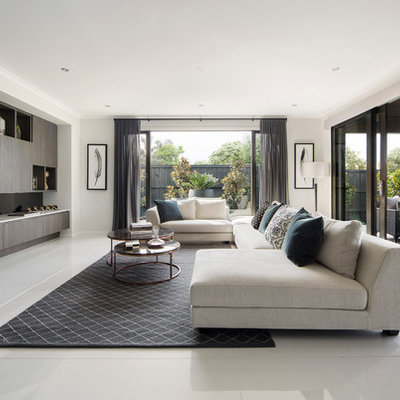Inspiration for a mid-sized contemporary open concept living room remodel in Melbourne with a wall-mounted tv