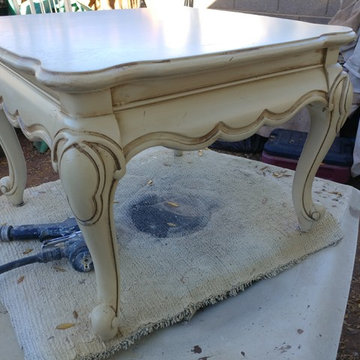 Distressed ottoman- base coated, glazed, and sealed with water-based laquer