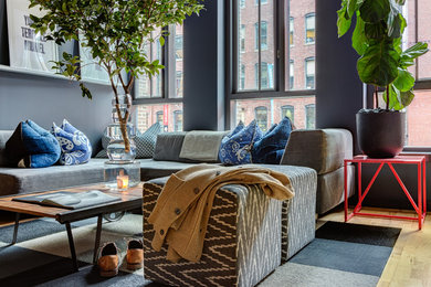 Trendy open concept living room photo in Boston