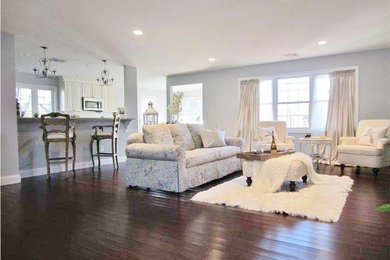 Inspiration for a large shabby-chic style open concept dark wood floor living room remodel in Philadelphia with no tv