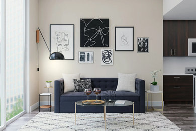 Dramatic Monochromatic Mid-Century Living Room