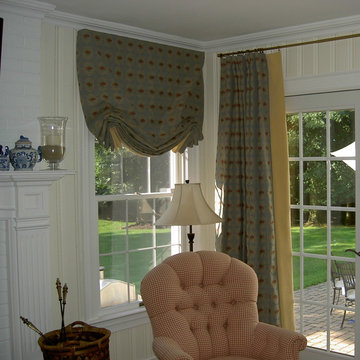 Drapes and matching soft roman shade w/contrast band