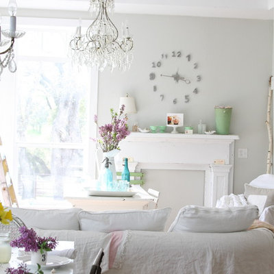 Cottage chic living room photo in Other with gray walls and no tv