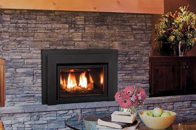 E20 Gas Fireplace - Rock Burner, Black Enameled Liner, and Contemporary Surround