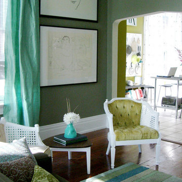 eclectic green livingroom