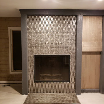 Eden Mosaic Tile Installations - Stainless Steel Bricks & Gray Basalt Stone Tile
