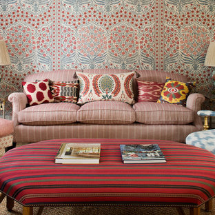 Classic formal living room in Gloucestershire with multi-coloured walls and no fireplace.