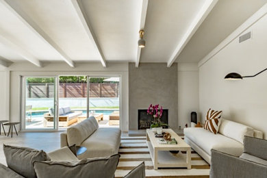 Inspiration for a contemporary living room remodel in Los Angeles with a concrete fireplace