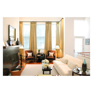 Elegant Minimalistic Approach to Drapes in a Mid-Century Living Room